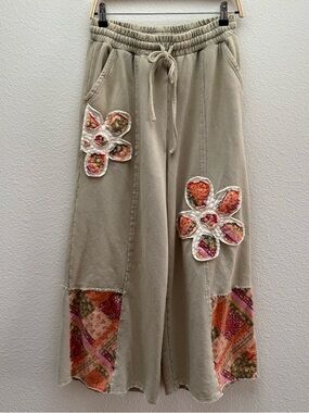 easel Neutral Beige Elastic Waist Knit Pants